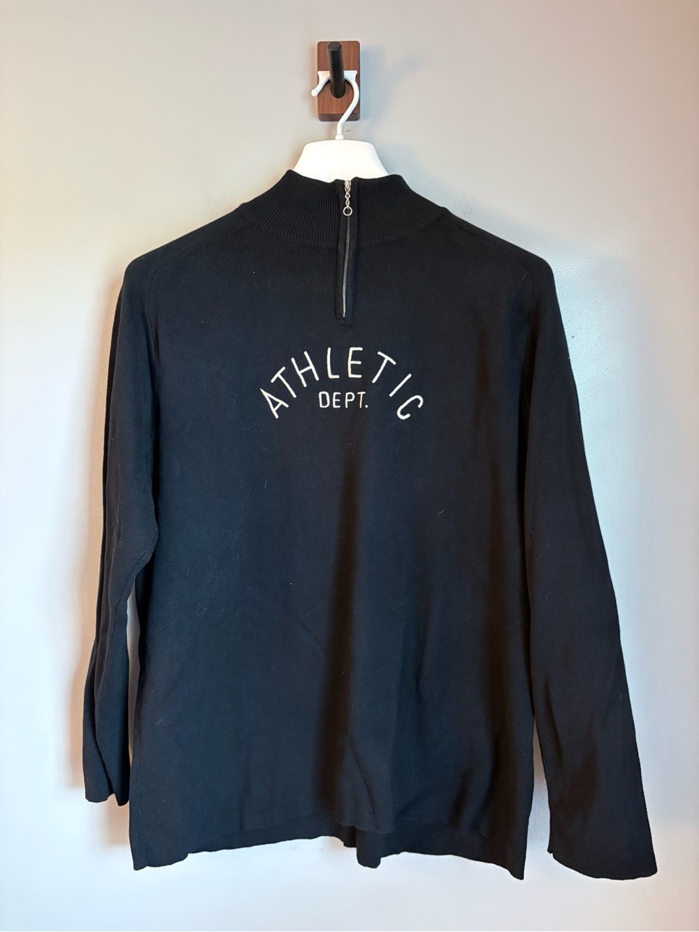 GAP Mens Large Vintage Black Quarter Zip Sweater Athletic Dept Embroidered Knit